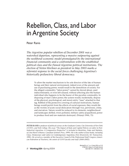 Rebellion, Class, and Labor in Argentine Society