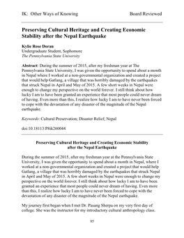 Preserving Cultural Heritage and Creating Economic Stability After the Nepal Earthquake