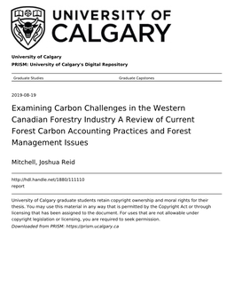 Examining Carbon Challenges in the Western Canadian Forestry Industry a Review of Current Forest Carbon Accounting Practices and Forest Management Issues