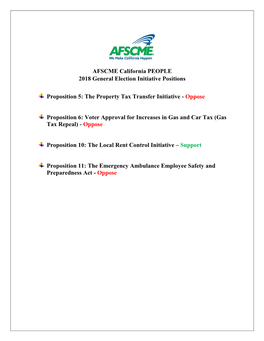 AFSCME California PEOPLE 2018 General Election Initiative Positions Proposition 5