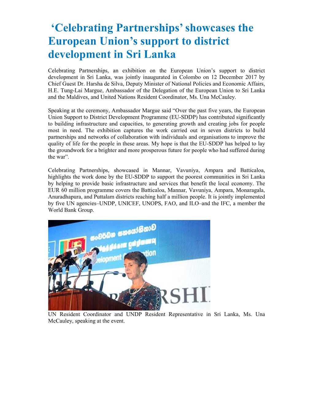 Celebrating Partnerships’ Showcases the European Union’S Support to District Development in Sri Lanka