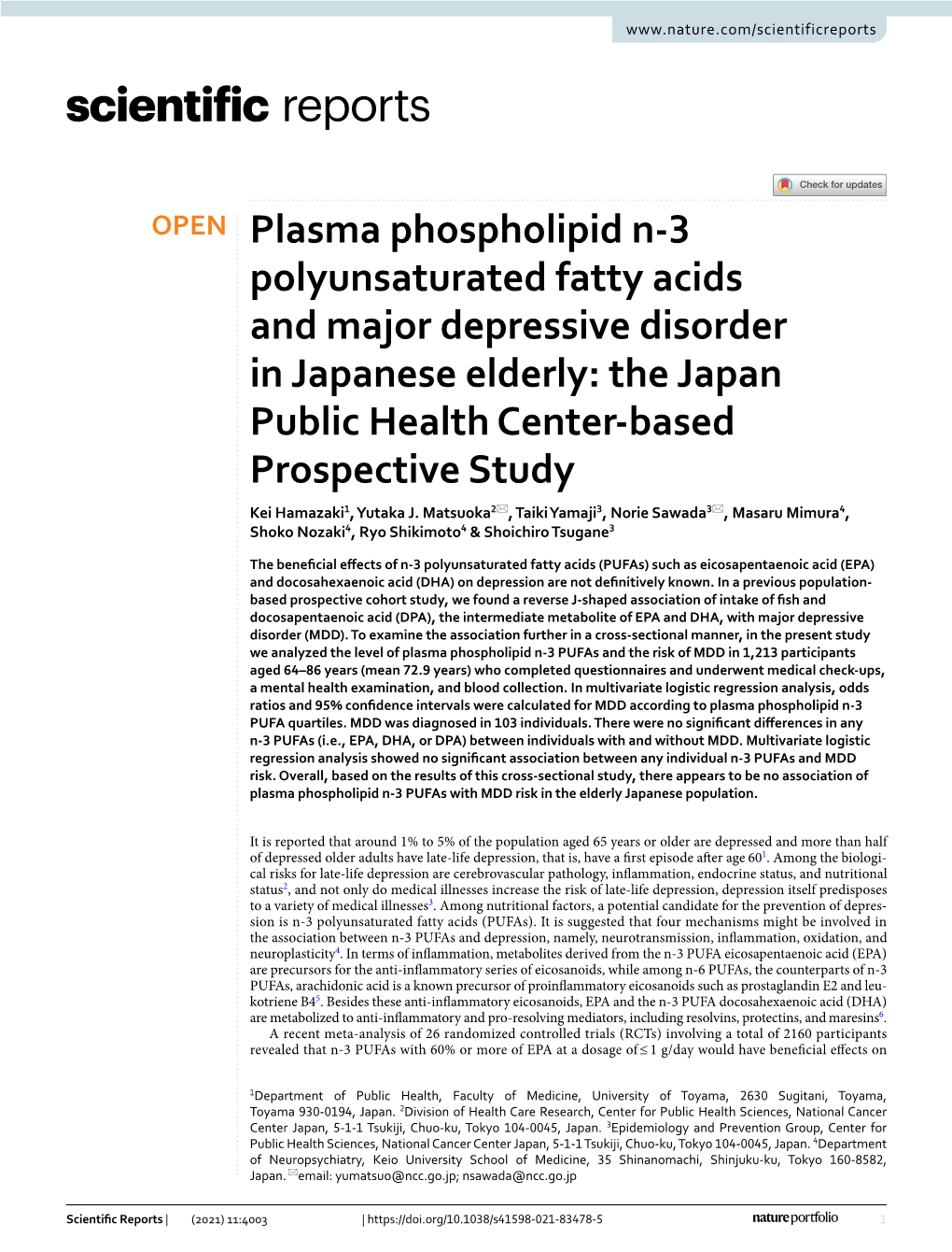 Plasma Phospholipid N-3 Polyunsaturated Fatty Acids