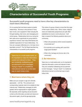 Characteristics of Successful Youth Programs