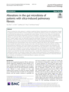Alterations in the Gut Microbiota of Patients with Silica-Induced Pulmonary Fibrosis Yao Zhou1†, Lv Chen1†, Gaofeng Sun2, Ying Li3 and Ruixue Huang1*
