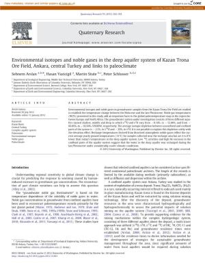 Environmental Isotopes and Noble Gases in the Deep Aquifer System of Kazan Trona Ore Field, Ankara, Central Turkey and Links to Paleoclimate