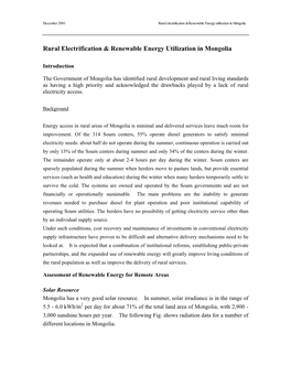 Rural Electrification & Renewable Energy Utilization in Mongolia