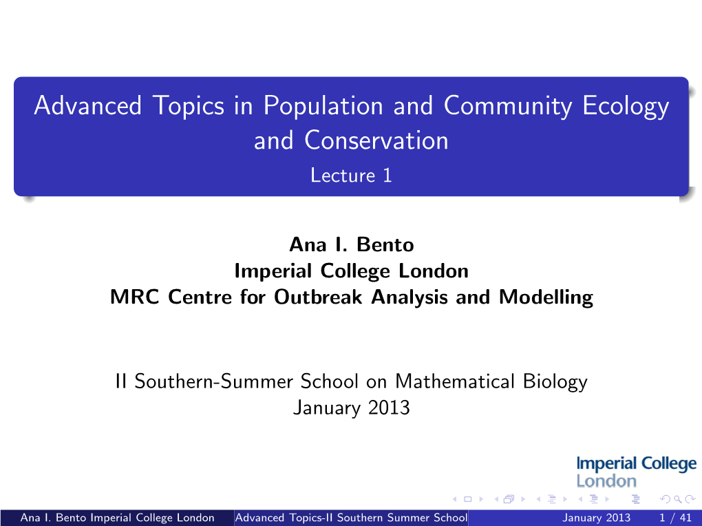 Advanced Topics in Population and Community Ecology and Conservation Lecture 1