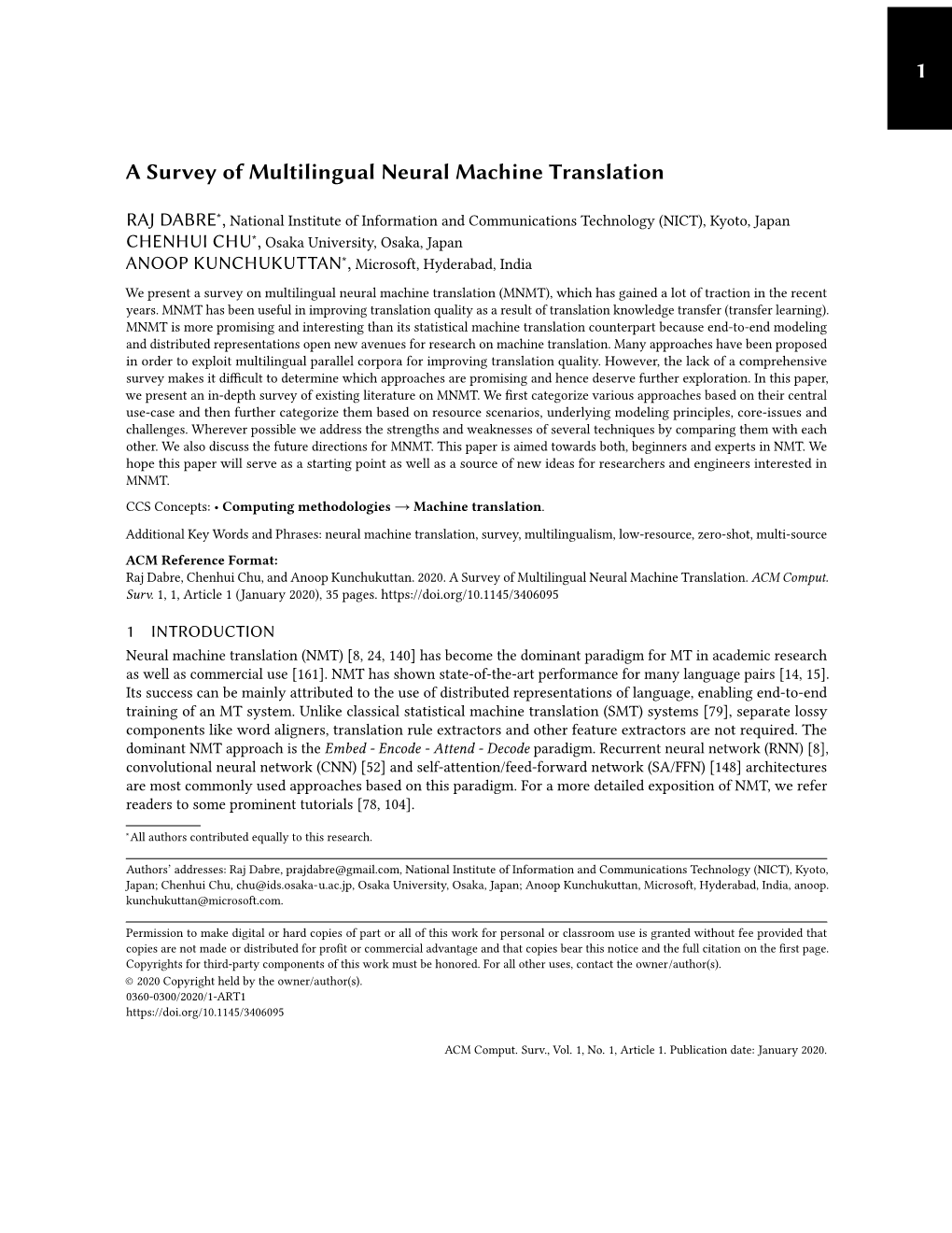 A Survey of Multilingual Neural Machine Translation