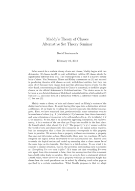 Maddy's Theory of Classes Alternative Set Theory Seminar