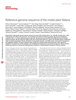 Reference Genome Sequence of the Model Plant Setaria