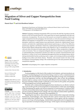 Migration of Silver and Copper Nanoparticles from Food Coating