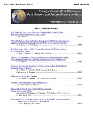 Analog Sites for Mars Missions II (2013) Analog Abstracts.Pdf