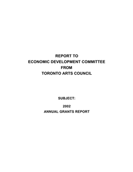 Report to Economic Development Committee from Toronto Arts Council