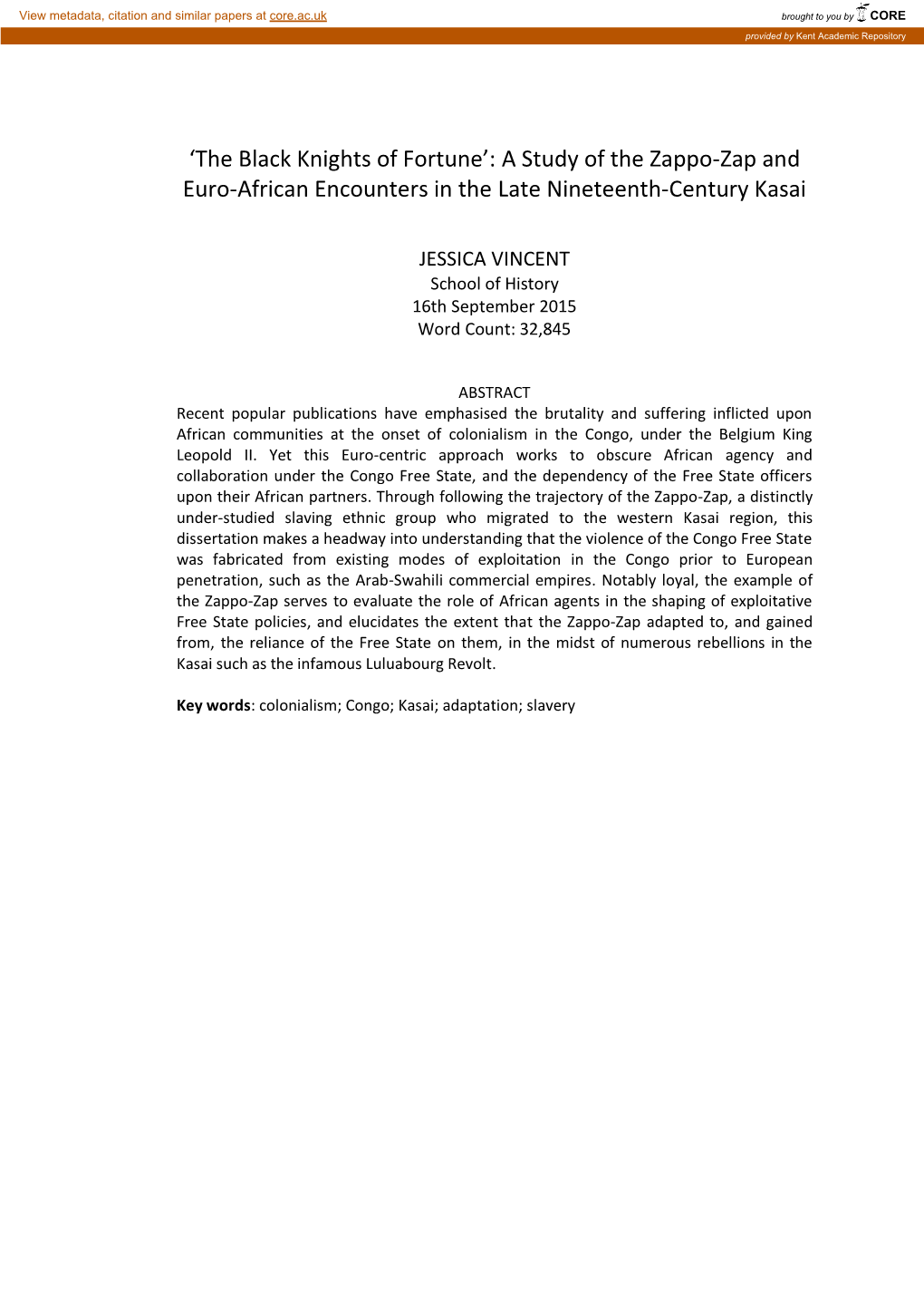 A Study of the Zappo-Zap and Euro-African Encounters in the Late Nineteenth-Century Kasai