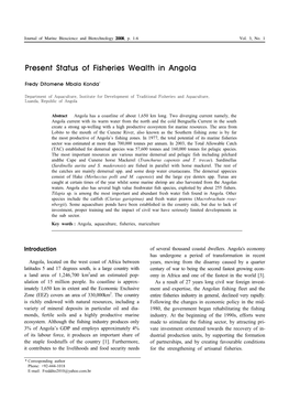 Present Status of Fisheries Wealth in Angola