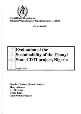 Evaluation of the Sustainability of the Ebonyi State CDTI Project, Nigeria
