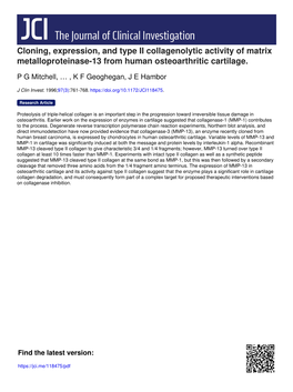 Cloning, Expression, and Type II Collagenolytic Activity of Matrix Metalloproteinase-13 from Human Osteoarthritic Cartilage