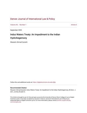 Indus Waters Treaty: an Impediment to the Indian Hydrohegemony