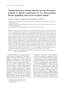 Pendence of Digestive Performance in Two Phrynocephalus Lizards (Agamidae), with a Review of Species Studied