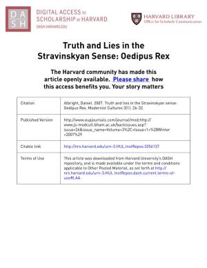 Truth and Lies in the Stravinskyan Sense: Oedipus Rex