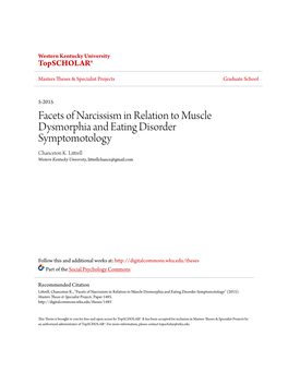 Facets of Narcissism in Relation to Muscle Dysmorphia and Eating Disorder Symptomotology Chanceton K