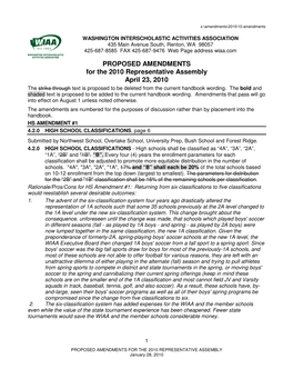 PROPOSED AMENDMENTS for the 2010 Representative Assembly April 23, 2010 the Strike Through Text Is Proposed to Be Deleted from the Current Handbook Wording