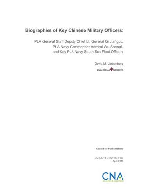 Biographies of Key Chinese Military Officers