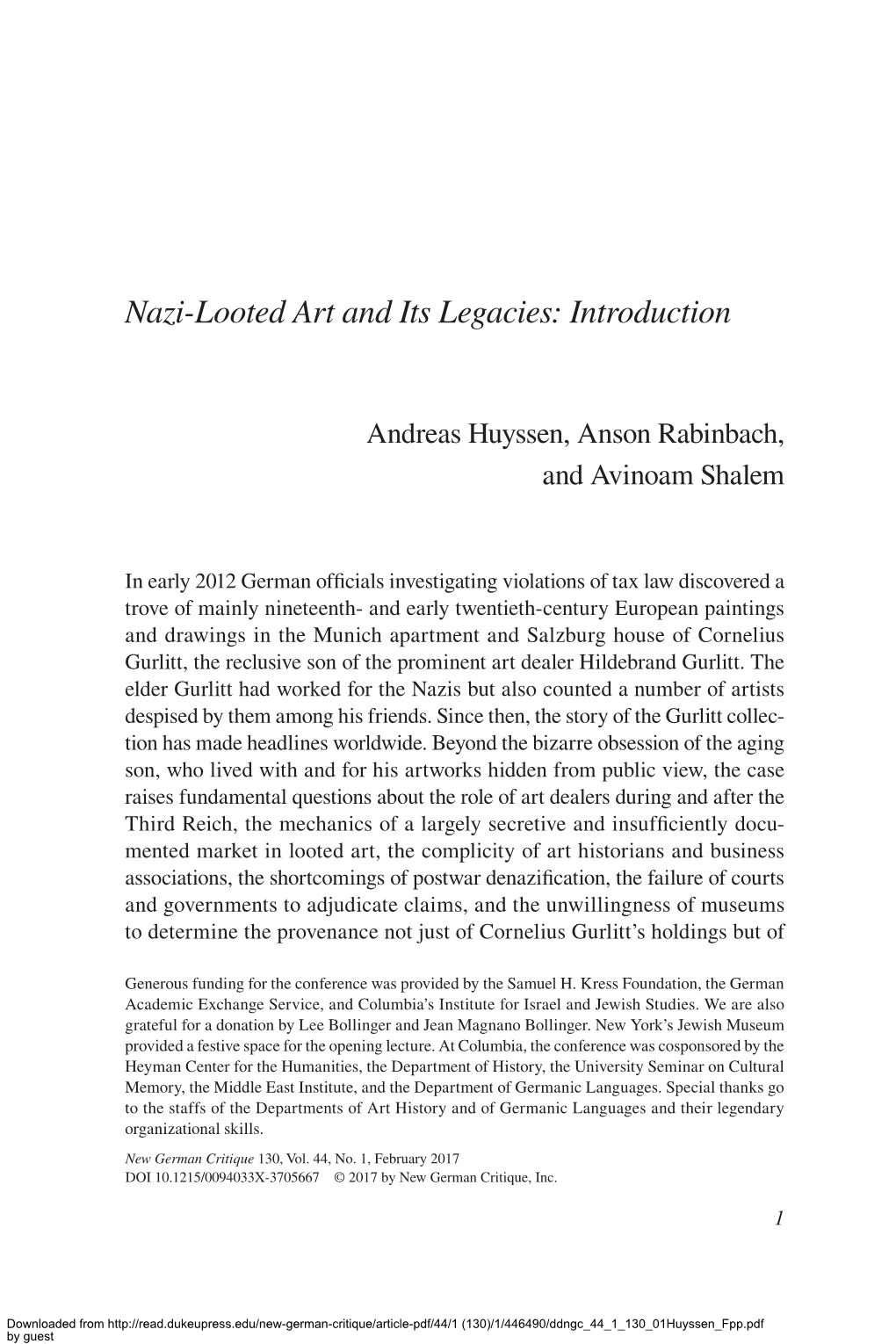 Nazi-Looted Art and Its Legacies: Introduction