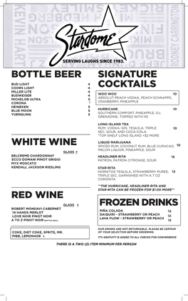 Signature Cocktails Frozen Drinks Bottle Beer White