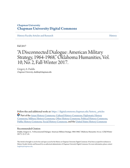 “A Disconnected Dialogue: American Military Strategy, 1964-1968,” Oklahoma Humanities, Vol