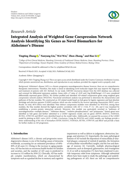 Integrated Analysis of Weighted Gene Coexpression Network Analysis Identifying Six Genes As Novel Biomarkers for Alzheimer’S Disease