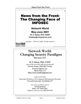 The Changing Face of INFOSEC Network World May-June 2001 M