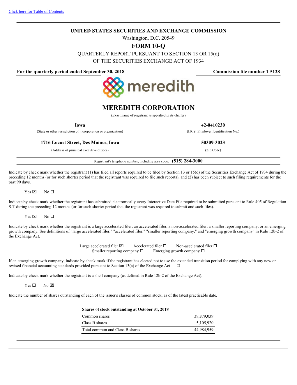 MEREDITH CORPORATION (Exact Name of Registrant As Specified in Its Charter)