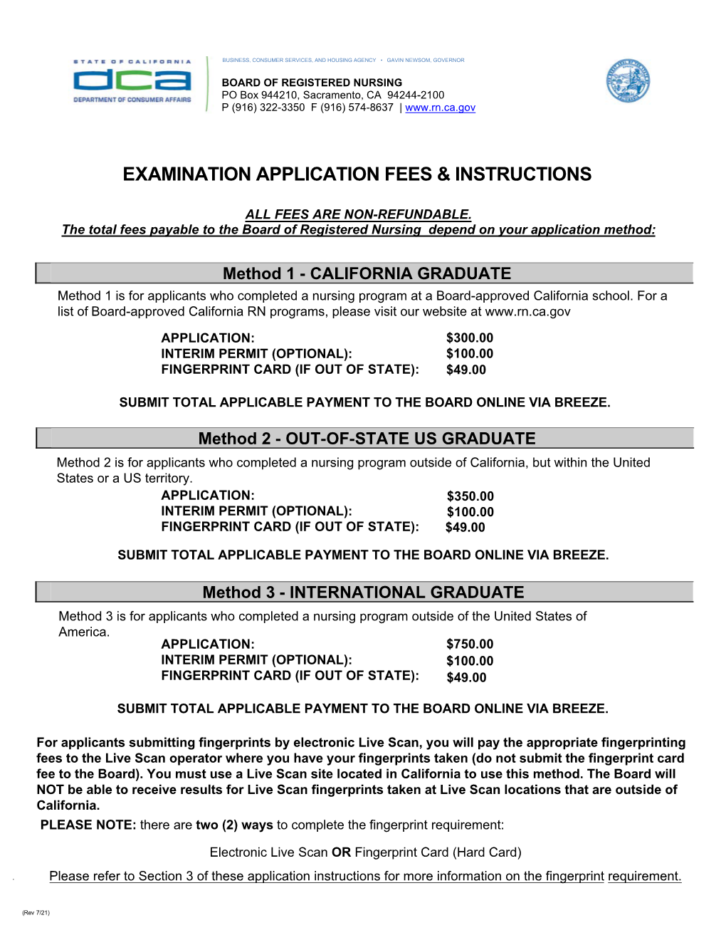 Application for Licensure by Examination