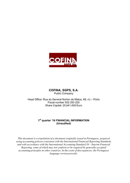 COFINA, SGPS, S.A. Public Company