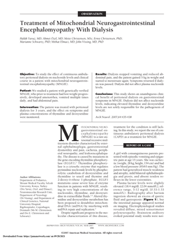 Treatment of Mitochondrial Neurogastrointestinal Encephalomyopathy with Dialysis