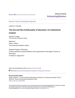 The Rise and Fall of Philosophy of Education: an Institutional Analysis