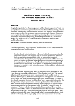 Neoliberal State, Austerity, and Workers' Resistance in India