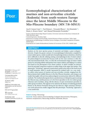 Rodentia) from South-Western Europe Since the Latest Middle Miocene to the Mio-Pliocene Boundary (MN 7/8–MN13)