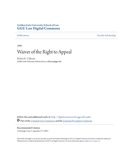 Waiver of the Right to Appeal Robert K