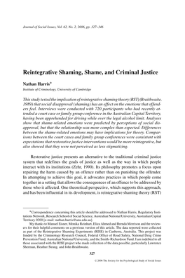 Reintegrative Shaming, Shame, and Criminal Justice