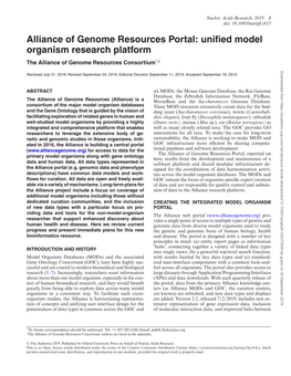Alliance of Genome Resources Portal: Unified Model Organism