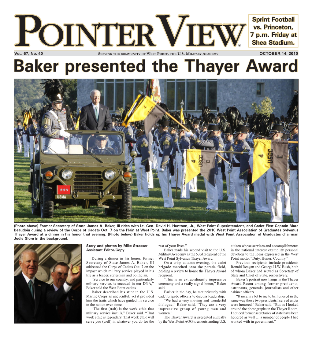 Baker Presented the Thayer Award