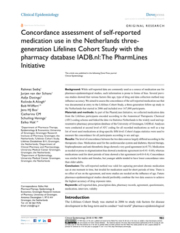 Concordance Assessment of Self-Reported Medication Use in the Netherlands Three- Generation Lifelines Cohort Study with the Phar