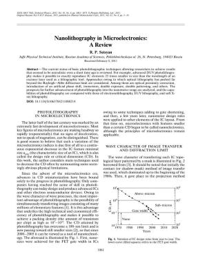 Nanolithography in Microelectronics: a Review R