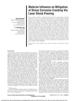 Material Influence on Mitigation of Stress Corrosion Cracking Via Laser Shock Peening