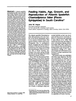 Feeding Habits, Age, Growth, and Reproduction of Atlantic Spadefish