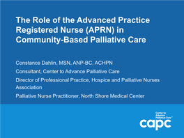 APRN) in Community-Based Palliative Care