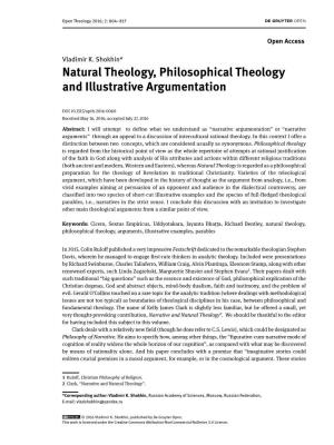 Is Natural Theology “Natural” in Its Own Right?
