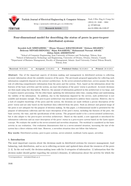 Four-Dimensional Model for Describing the Status of Peers in Peer-To-Peer Distributed Systems